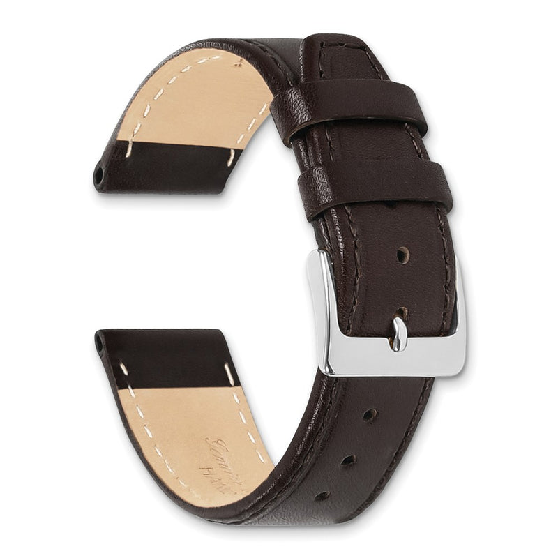 19mm Dark Brown Genuine Calf Leather Silver Tone Buckle Watch Band