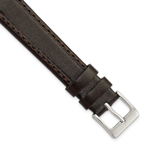 16mm Dark Brown Genuine Calf Leather Silver Tone Buckle Watch Band