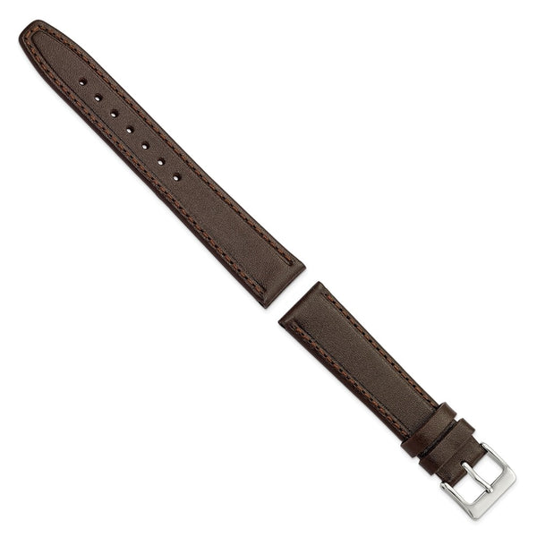 18mm Dark Brown Genuine Calf Leather Silver Tone Buckle Watch Band