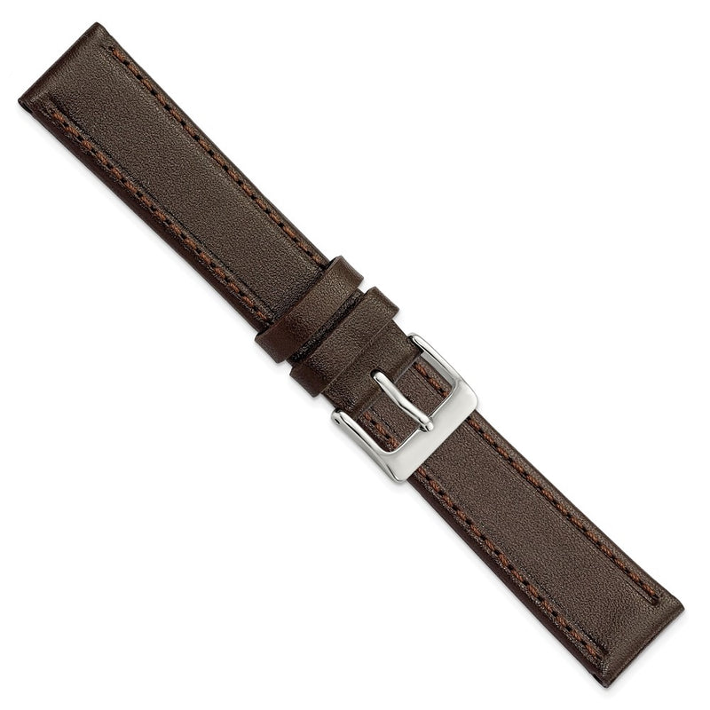 DeBeer 18mm Dark Brown Genuine Calf Leather with Silver-tone Buckle 7.5 inch Watch Band