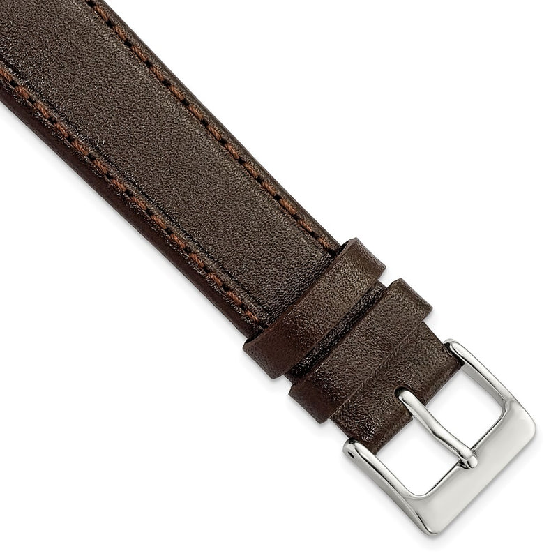 DeBeer 18mm Dark Brown Genuine Calf Leather with Silver-tone Buckle 7.5 inch Watch Band