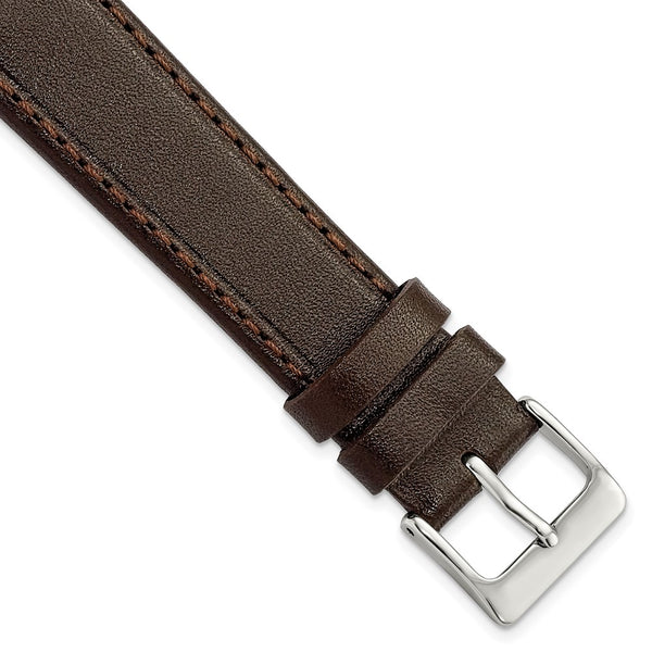 18mm Dark Brown Genuine Calf Leather Silver Tone Buckle Watch Band