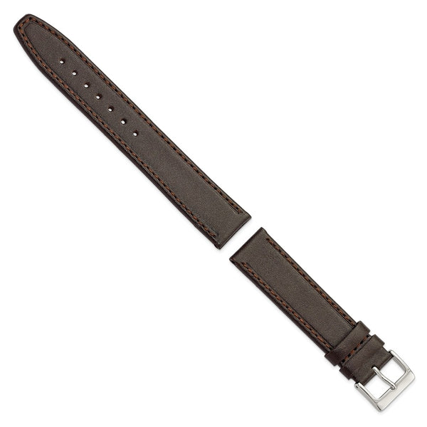 19mm Dark Brown Genuine Calf Leather Silver Tone Buckle Watch Band