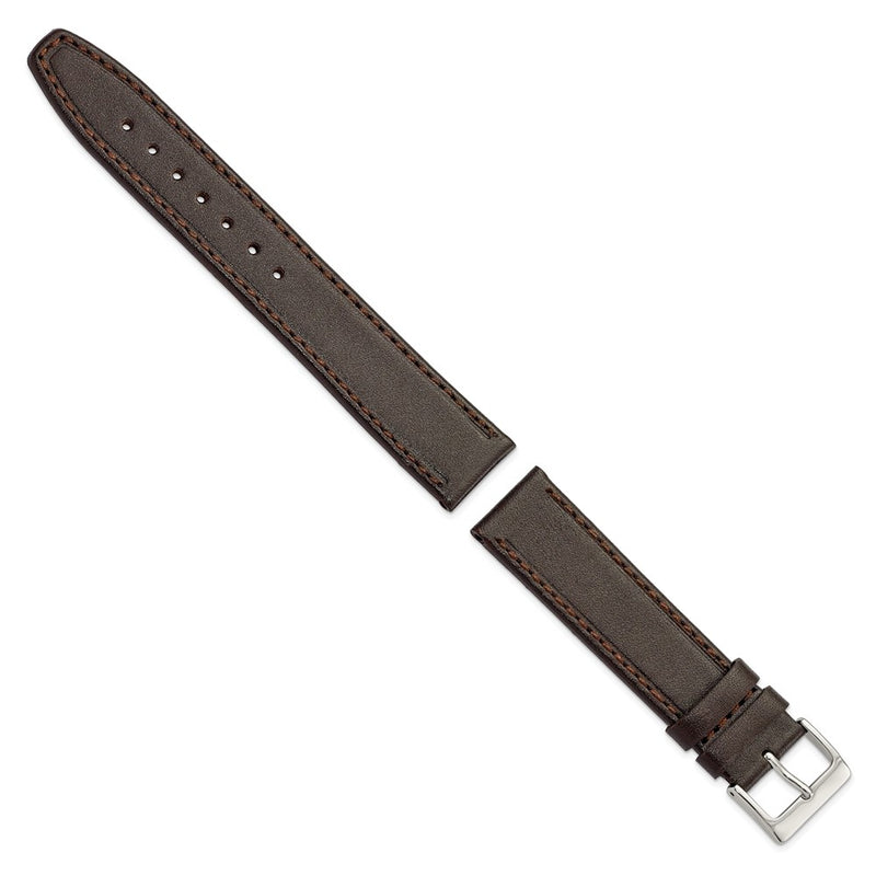 DeBeer 19mm Dark Brown Genuine Calf Leather with Silver-tone Buckle 7.5 inch Watch Band