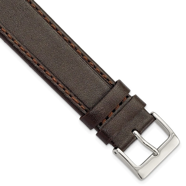 DeBeer 19mm Dark Brown Genuine Calf Leather with Silver-tone Buckle 7.5 inch Watch Band
