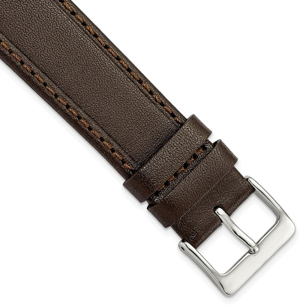 20mm Dark Brown Genuine Calf Leather Silver Tone Buckle Watch Band