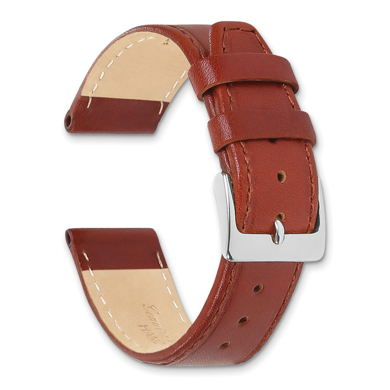DeBeer 20mm Havana Brown Genuine Calf Leather with Silver-tone Buckle 7.5 inch Watch Band