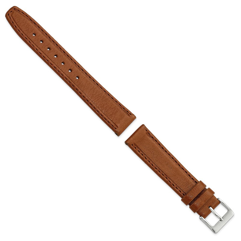 18mm Havana Brown Genuine Calf Leather Silver Tone Buckle Watch Band