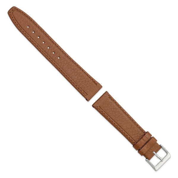 20mm Havana Brown Genuine Calf Leather Silver Tone Buckle Watch Band