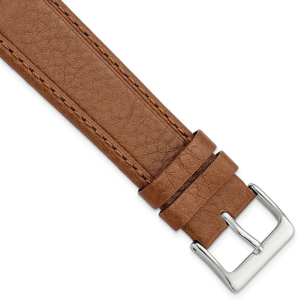 DeBeer 20mm Havana Brown Genuine Calf Leather with Silver-tone Buckle 7.5 inch Watch Band