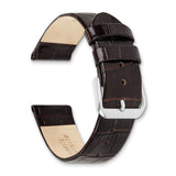 DeBeer 16mm Dark Brown Flat Alligator Grain Leather with Silver-tone Buckle 7.5 inch Watch Band