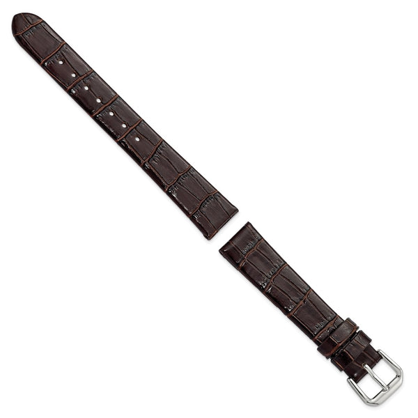 16mm Dark Brown Flat Alligator Grain Leather Watch Band