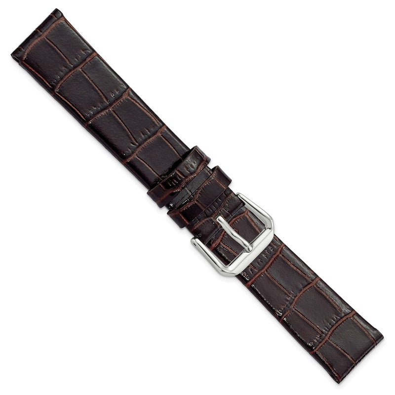 DeBeer 18mm Dark Brown Flat Alligator Grain Leather with Silver-tone Buckle 7.5 inch Watch Band
