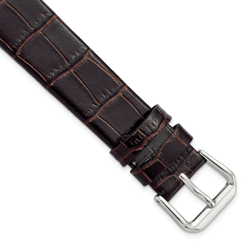 DeBeer 18mm Dark Brown Flat Alligator Grain Leather with Silver-tone Buckle 7.5 inch Watch Band