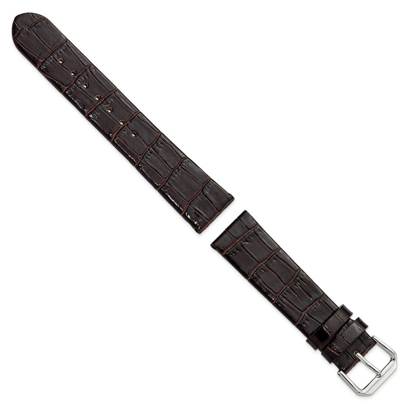 20mm Dark Brown Flat Alligator Grain Leather Watch Band