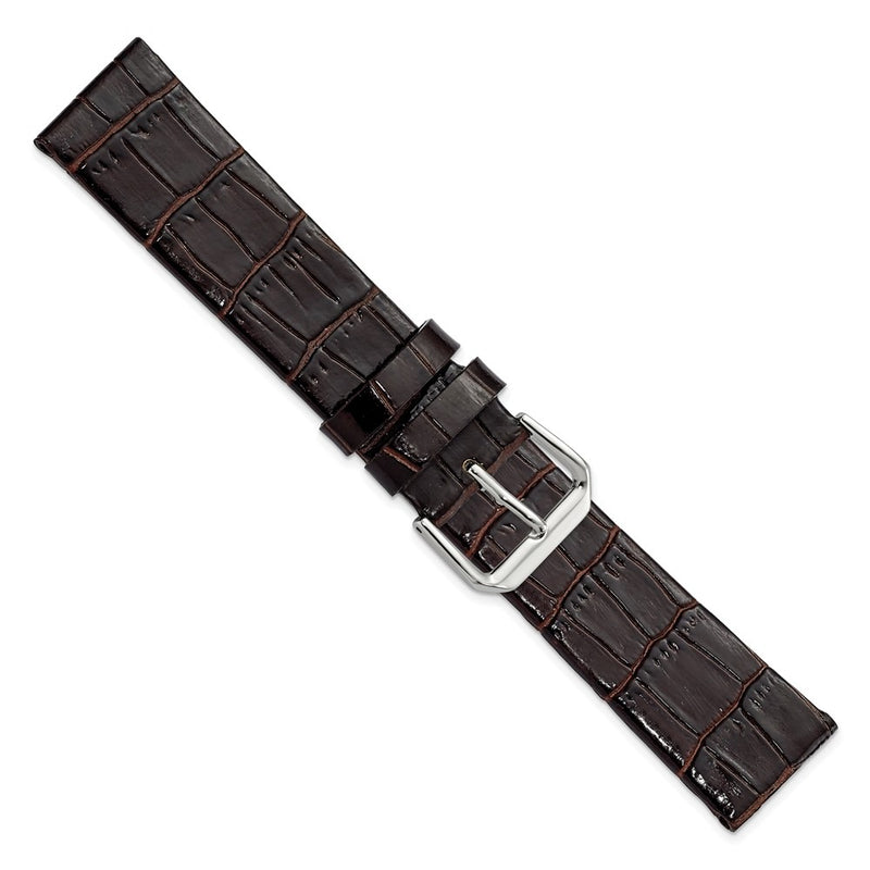 20mm Dark Brown Flat Alligator Grain Leather Watch Band