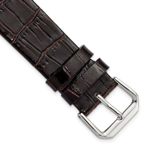 20mm Dark Brown Flat Alligator Grain Leather Watch Band