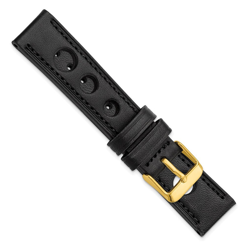 18mm Black Grand Prix Leather Black Stitch Gold-tone Buckle Watch Band