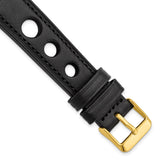 DeBeer 18mm Black Grand Prix Leather with Black Stitching and Gold-tone Buckle 7.5 inch Watch Band