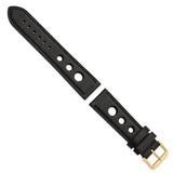 DeBeer 22mm Black Grand Prix Leather with Black Stitching and Gold-tone Buckle 7.5 inch Watch Band