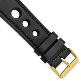 DeBeer 24mm Black Grand Prix Leather with Black Stitching and Gold-tone Buckle 7.5 inch Watch Band