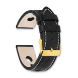 DeBeer 24mm Black Grand Prix Leather with White Stitching and Gold-tone Buckle 7.5 inch Watch Band