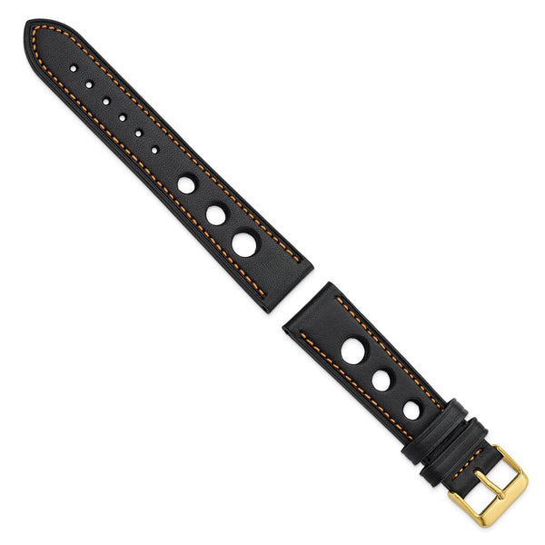 20mm Black Grand Prix Leather Orange Stitch Gold-tone Buckle Watch Band