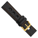 DeBeer 22mm Black Grand Prix Leather with Orange Stitching and Gold-tone Buckle 7.5 inch Watch Band