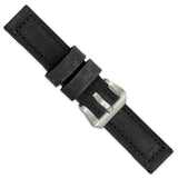 22mm Black Crazy Horse Saddle Leather Silver-tone Buckle Watch Band
