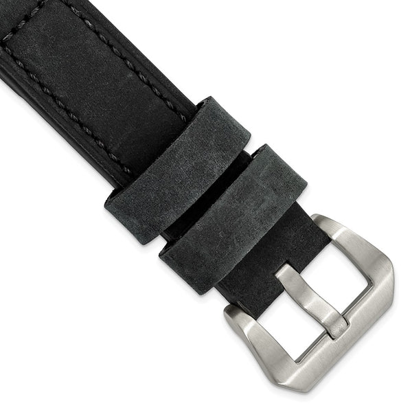 22mm Black Crazy Horse Saddle Leather Silver-tone Buckle Watch Band