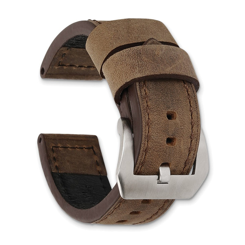 24mm Dark Brown Crazy Horse Saddle Leather Silver-tone Buckle Watch Band