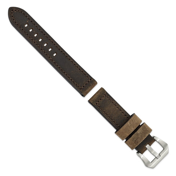 20mm Dark Brown Crazy Horse Saddle Leather Silver-tone Buckle Watch Band