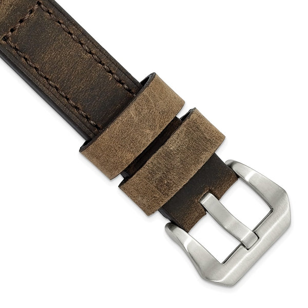 20mm Dark Brown Crazy Horse Saddle Leather Silver-tone Buckle Watch Band