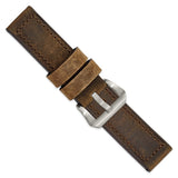 24mm Dark Brown Crazy Horse Saddle Leather Silver-tone Buckle Watch Band