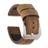 20mm Light Brown Crazy Horse Saddle Leather Silver-tone Buckle Watch Band