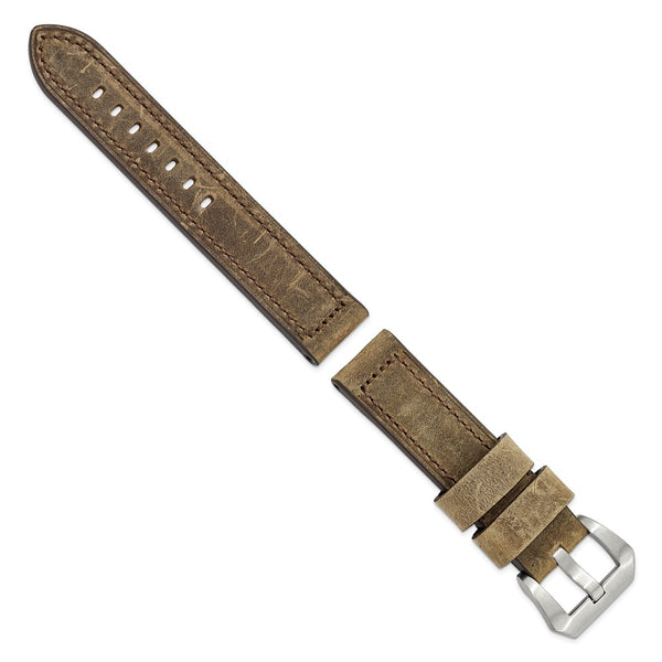 20mm Light Brown Crazy Horse Saddle Leather Silver-tone Buckle Watch Band