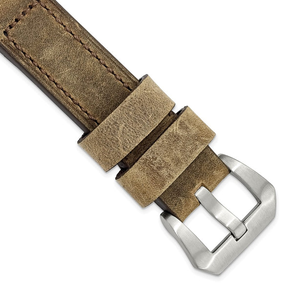 20mm Light Brown Crazy Horse Saddle Leather Silver-tone Buckle Watch Band