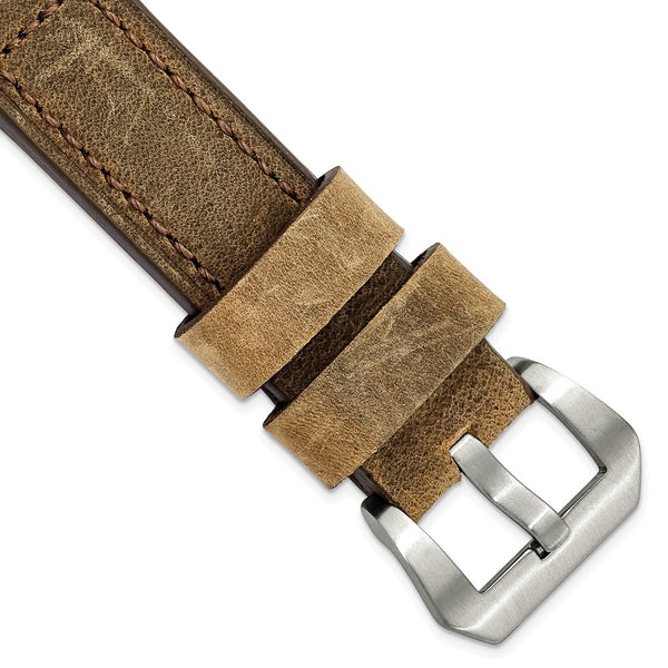 22mm Light Brown Crazy Horse Saddle Leather Silver-tone Buckle Watch Band