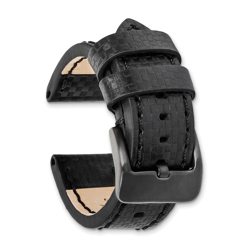 DeBeer 22mm Black Carbon Fiber Leather with Black PVD-plated Panerai Style Buckle 7.75 inch Watch Band