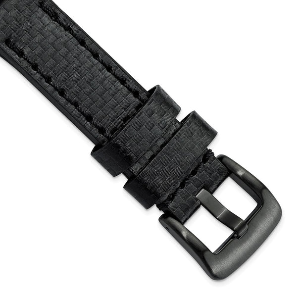 20mm Black Carbon Fiber Leather Silver-tone Buckle Watch Band