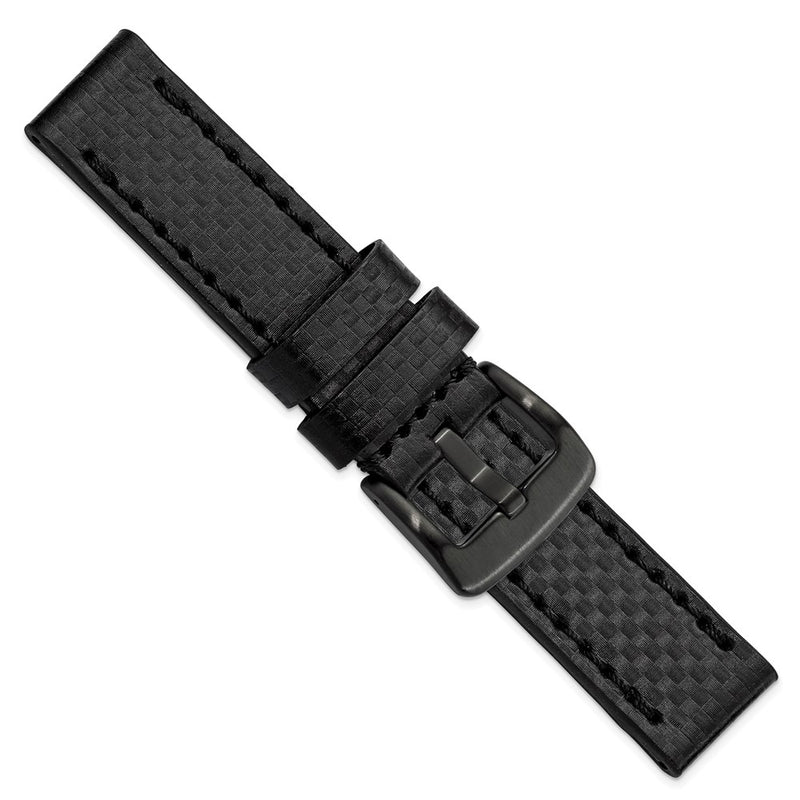 DeBeer 22mm Black Carbon Fiber Leather with Black PVD-plated Panerai Style Buckle 7.75 inch Watch Band
