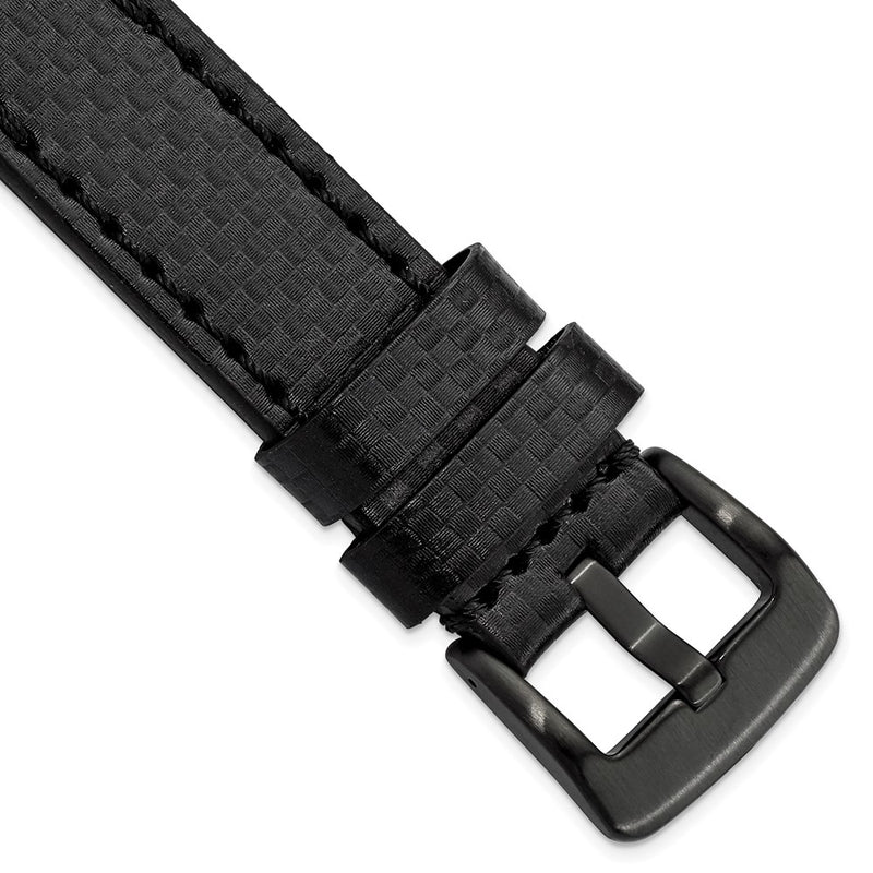 DeBeer 22mm Black Carbon Fiber Leather with Black PVD-plated Panerai Style Buckle 7.75 inch Watch Band