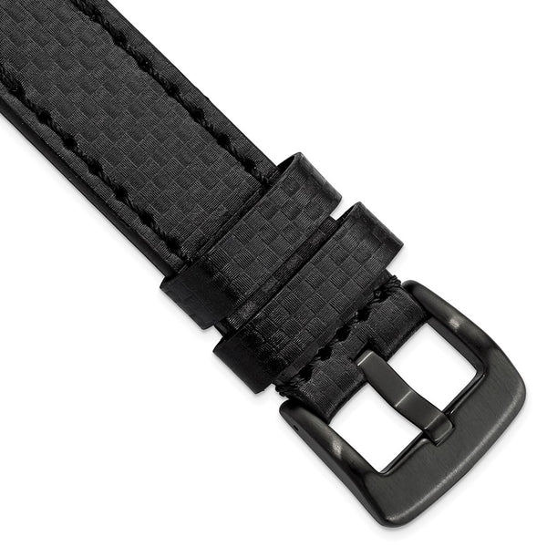 22mm Black Carbon Fiber Leather Black PVD-plated Buckle Watch Band