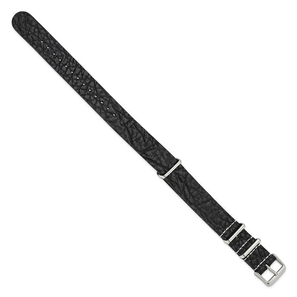 DeBeer 18mm Black Military Style Distressed Leather 1-Piece with Silver-tone Buckle 11 inch Watch Band