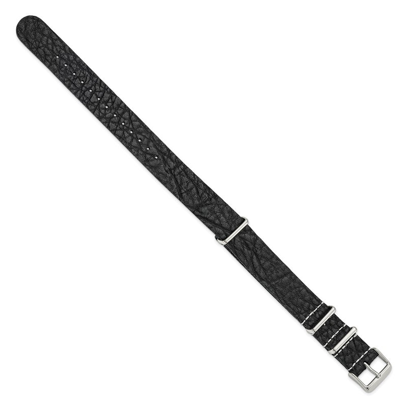 DeBeer 18mm Black Military Style Distressed Leather 1-Piece with Silver-tone Buckle 11 inch Watch Band