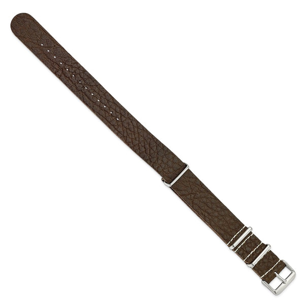 DeBeer 20mm Brown Distressed Leather Military Style 1-Piece with Silver-tone Buckle 11 inch Watch Band