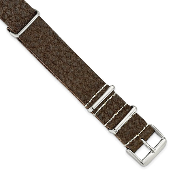 DeBeer 20mm Brown Distressed Leather Military Style 1-Piece with Silver-tone Buckle 11 inch Watch Band