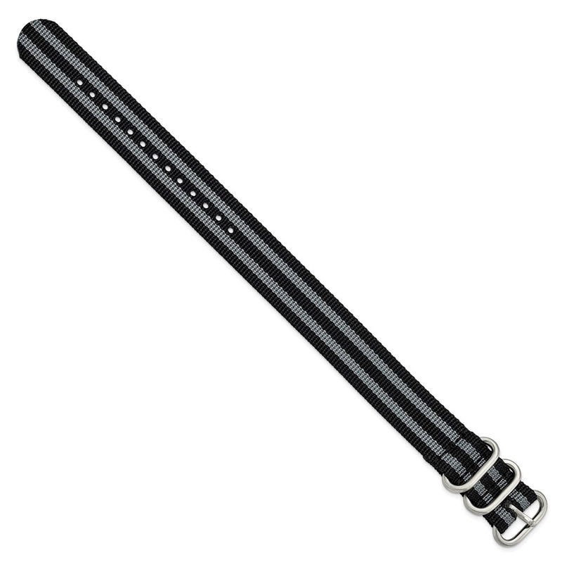 DeBeer 20mm One-Piece Black and Grey Striped Military Ballistic G10 Nylon with Brushed Stainless Steel Buckle 10.75 inch Watch Band
