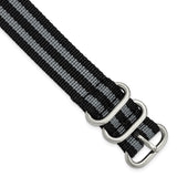 DeBeer 20mm One-Piece Black and Grey Striped Military Ballistic G10 Nylon with Brushed Stainless Steel Buckle 10.75 inch Watch Band