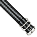 DeBeer 22mm One-Piece Black and Grey Striped Military Ballistic G10 Nylon with Brushed Stainless Steel Buckle 10.75 inch Watch Band
